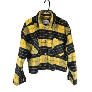 Ashley By 26 International Outerwear Yellow Plaid Flannel Cropped Jacket Size L